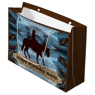 Grand Sac Cadeau Bleu d'anniversaire de Cowboy