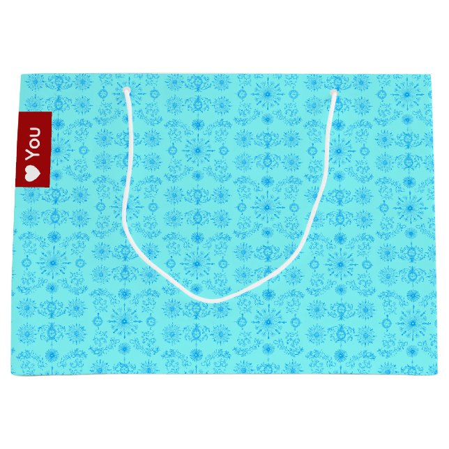 Grand Sac Cadeau Bleu délicat sur sarcelle (Devant)