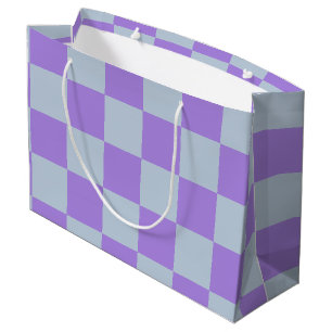 Grand Sac Cadeau Bleu doux et À damiers lavande