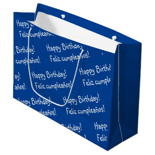 Grand Sac Cadeau Bleu et blanc Bilingue Joyeux anniversaire