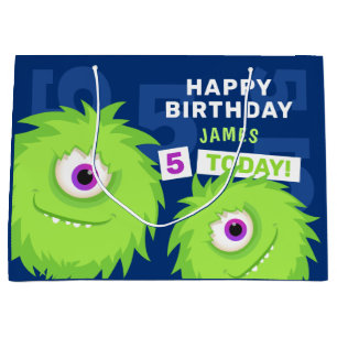 Grand Sac Cadeau Bleu et vert du petit monstre