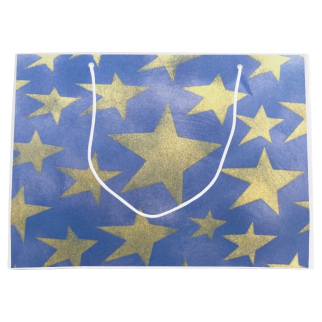 Grand Sac Cadeau Bleu étoilé et or (Devant)