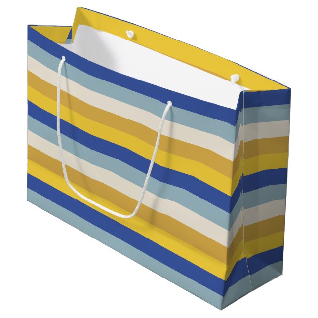 Grand Sac Cadeau Bleu jaune moderne rayures crème Hanoukka (Devant Angle)