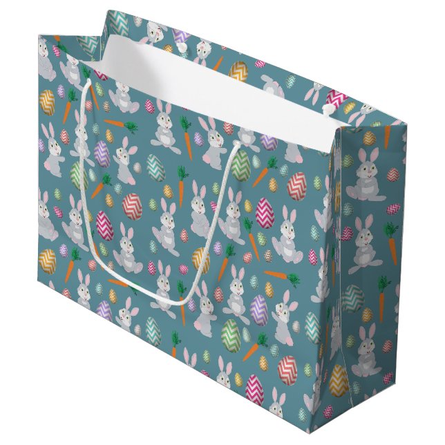 Grand Sac Cadeau Bleu mignon lapin lapin Motif (Devant Angle)