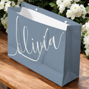 Grand Sac Cadeau Bleu Poussiéreux Minimaliste Moderne Monogramme Él
