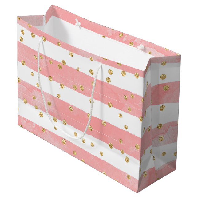 Grand Sac Cadeau Bleu rose | Faux Gold Confetti (Devant Angle)