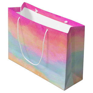 Grand Sac Cadeau Bleu rose Jaune arc-en-ciel Abstraites bandes
