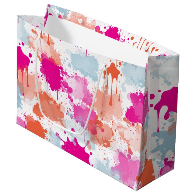 Grand Sac Cadeau Bleu rose orange Abstrait Peinture (Devant Angle)