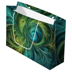 Grand Sac Cadeau Bleu vert AI Motif fractal