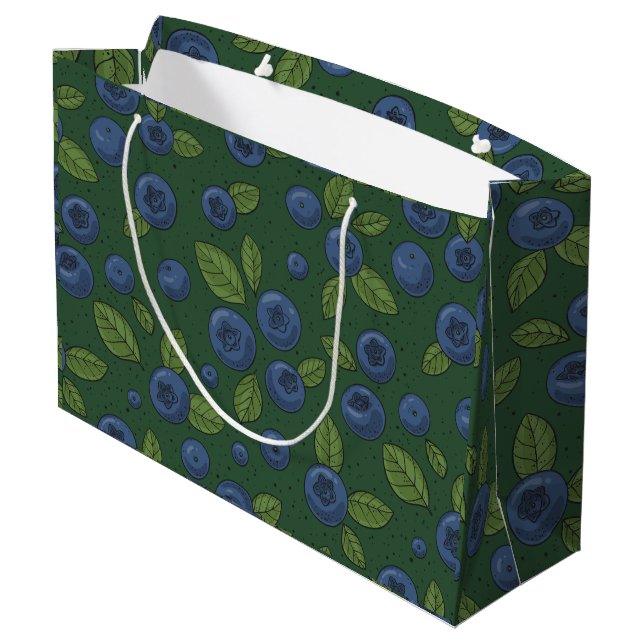 Grand Sac Cadeau Bleus sur vert foncé (Dos Angle)