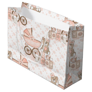 GRAND SAC CADEAU BLOCS D'OURS DE PRAM PINK & TAN BABY GIRL