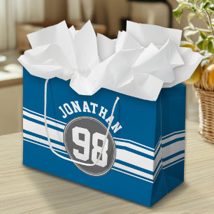 Grand Sac Cadeau Blue and Silver Sports Jersey Nom personnalisé Num