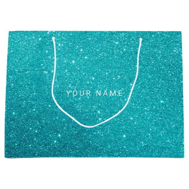 Grand Sac Cadeau Blue Aqua Turqoise Ocean Parties scintillant Favor (Devant)