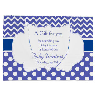 Grand Sac Cadeau Blue Chevron & White Baby shower Pois
