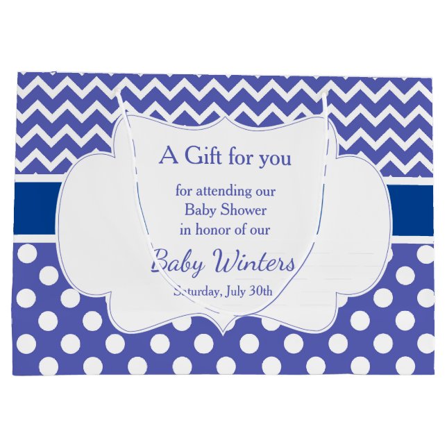 Grand Sac Cadeau Blue Chevron & White Baby shower Pois (Dos)