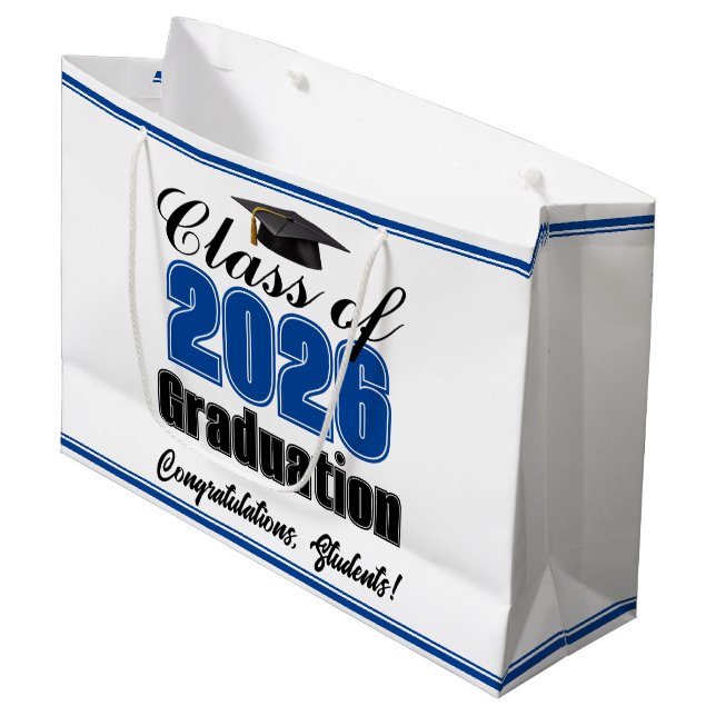 Grand Sac Cadeau Blue Class of 2026 Custom Graduation Party (Devant Angle)