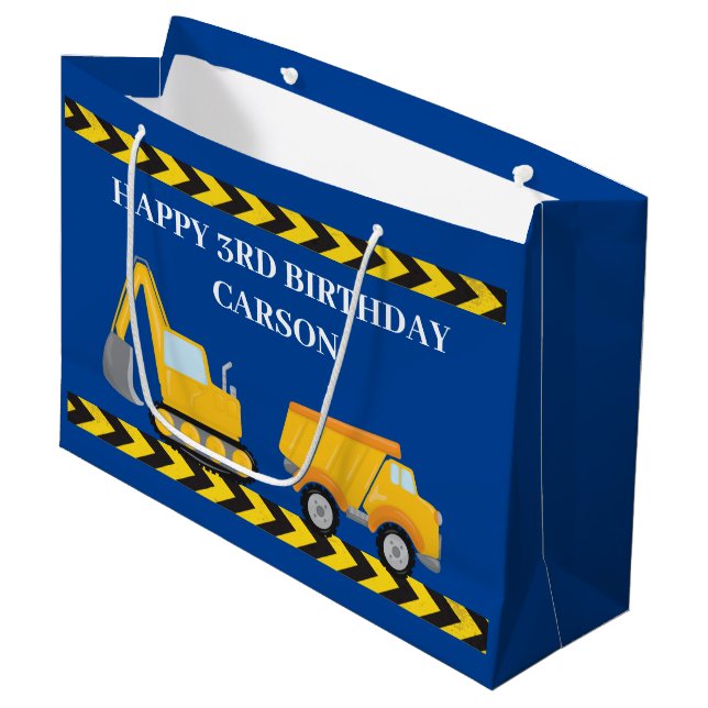 Grand Sac Cadeau Blue Construction Camion Boys Anniversaire de enfa (Devant Angle)