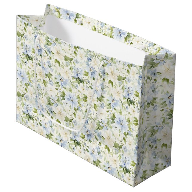 Grand Sac Cadeau Blue Cream Floral Wedding (Devant Angle)