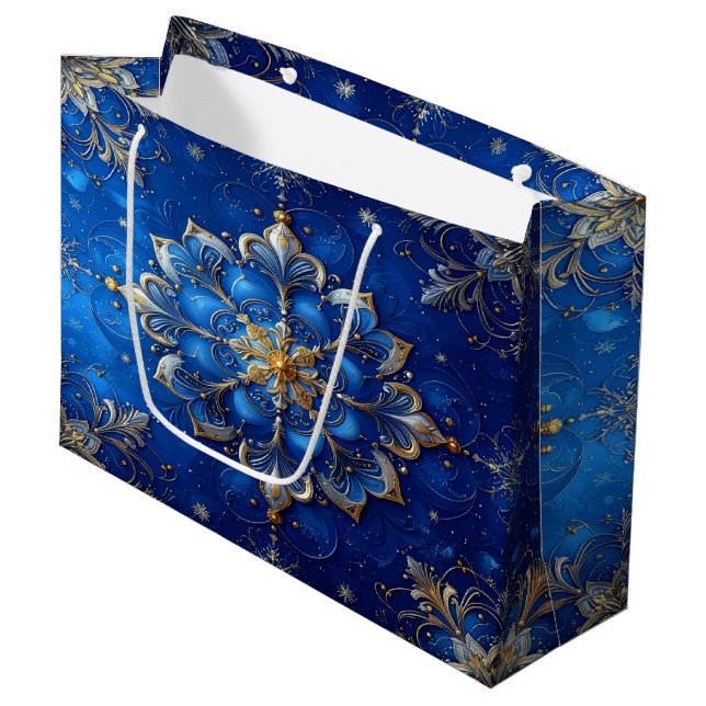 Grand Sac Cadeau Blue Decorative Holiday Gift Bag (Devant Angle)