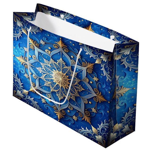 Grand Sac Cadeau Blue Decorative Holiday Gift Bag (Devant Angle)