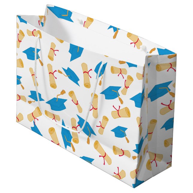 Grand Sac Cadeau Blue Graduate Cap and Diploma Pattern (Devant Angle)