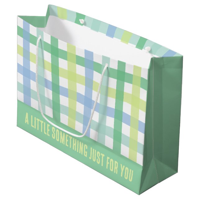 Grand Sac Cadeau Blue Green Lime Pastel Moderne En vichy Motif (Devant Angle)