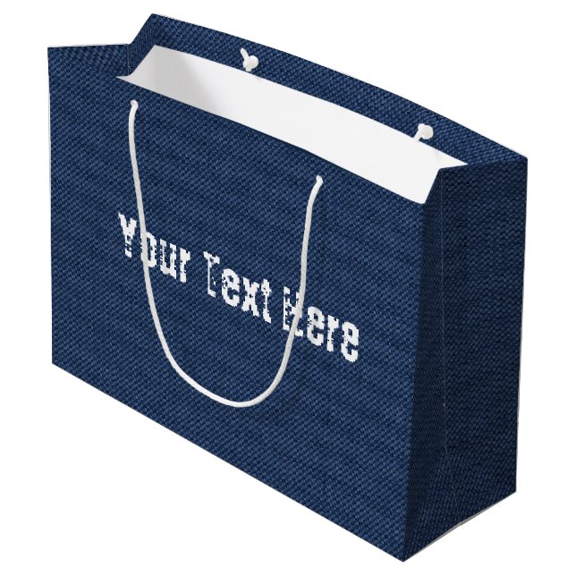 Grand Sac Cadeau Blue Jeans Fabric + Ajouter votre texte - Personna (Dos Angle)