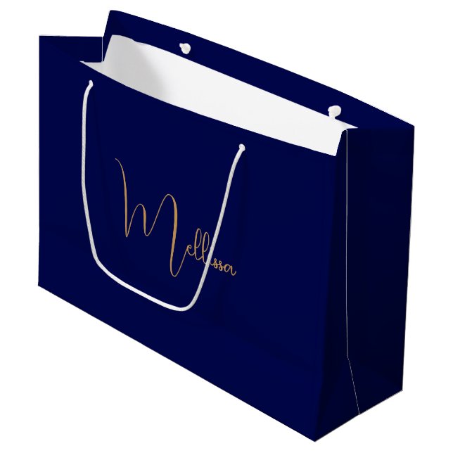 Grand Sac Cadeau Blue minimalist custom name  (Devant Angle)