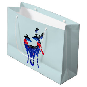 Grand Sac Cadeau Blue Nordic Christmas Reindeer Pair