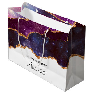 Grand Sac Cadeau Blue & Purple Space & Stars Moderne Agate Annivers
