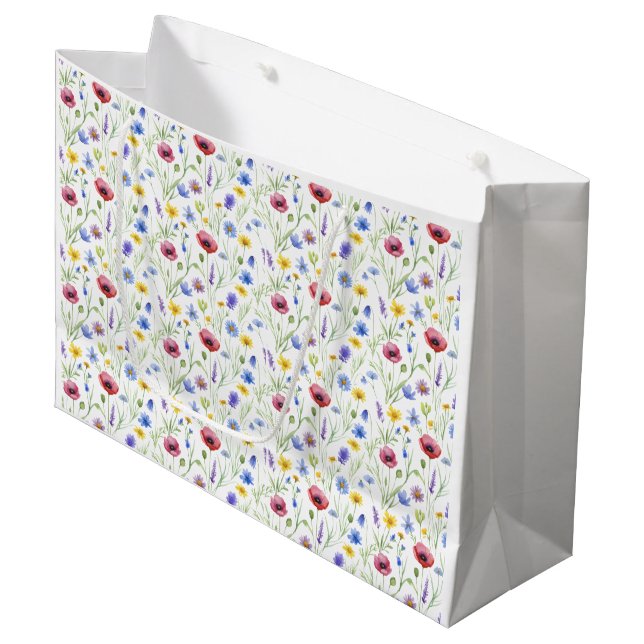 Grand Sac Cadeau Blue Red Watercolor Wildflower (Devant Angle)