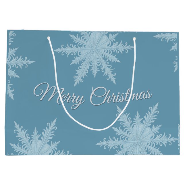 Grand Sac Cadeau Blue Snowflake Christmas Gift Bag (Dos)