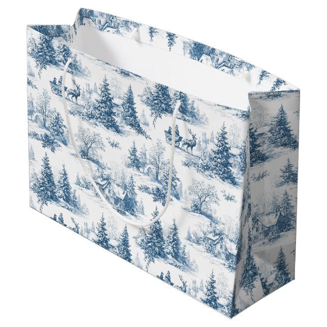 Grand Sac Cadeau Blue Toile Christmas Pattern  (Dos Angle)