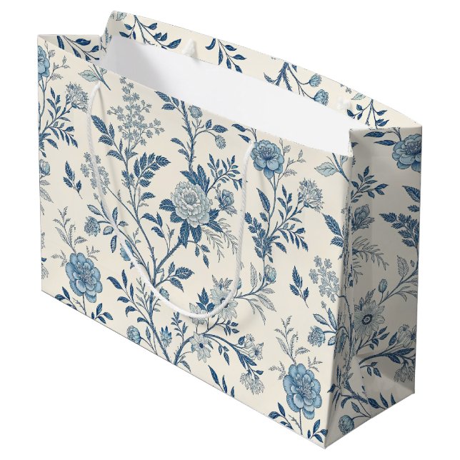 Grand Sac Cadeau Blue Vintage Floral Pattern (Dos Angle)