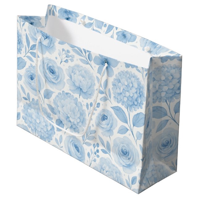 Grand Sac Cadeau Blue White Watercolor Floral Pattern (Devant Angle)