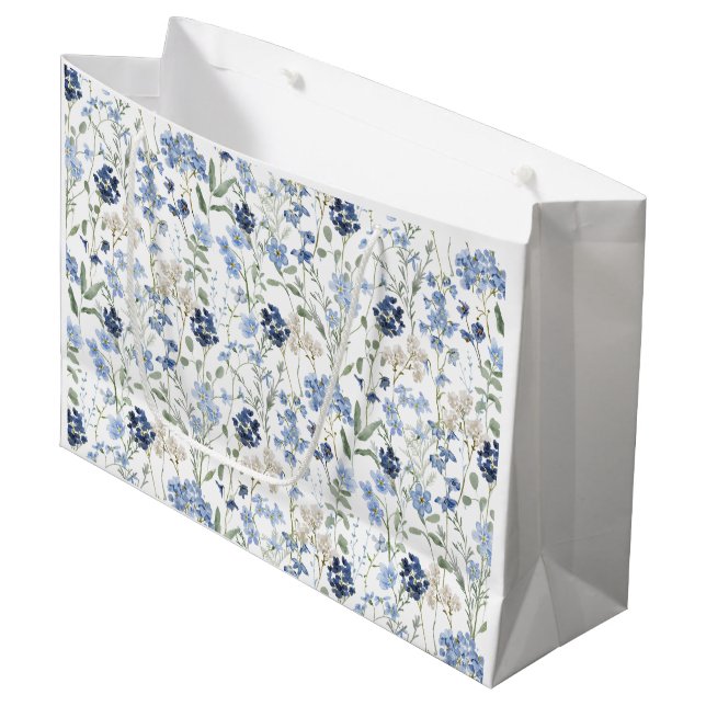Grand Sac Cadeau Blue Wildflower Watercolor  (Devant Angle)