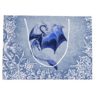 Grand Sac Cadeau Blue Winter Dragon Imaginaire Nature Art