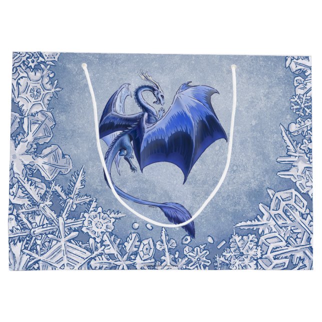 Grand Sac Cadeau Blue Winter Dragon Imaginaire Nature Art (Dos)