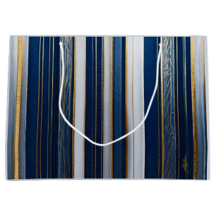 Grand Sac Cadeau Blues de Noël Grandes Bleu Blanc Or