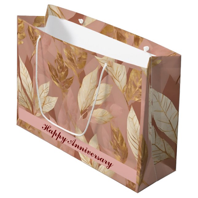 Grand Sac Cadeau Blush Pink Gold Collection Feuille tendance Boho (Devant Angle)