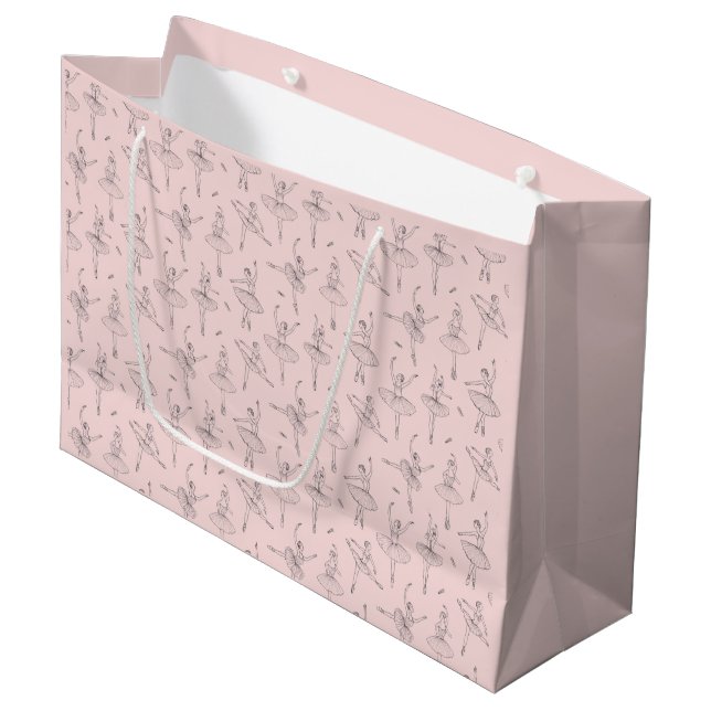 Grand Sac Cadeau Blush Pink & Silver Ballerina Pattern (Devant Angle)