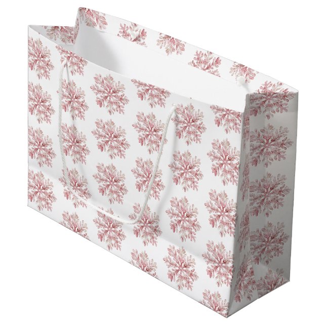 Grand Sac Cadeau Blush Pink White Snowflakes Christmas (Devant Angle)