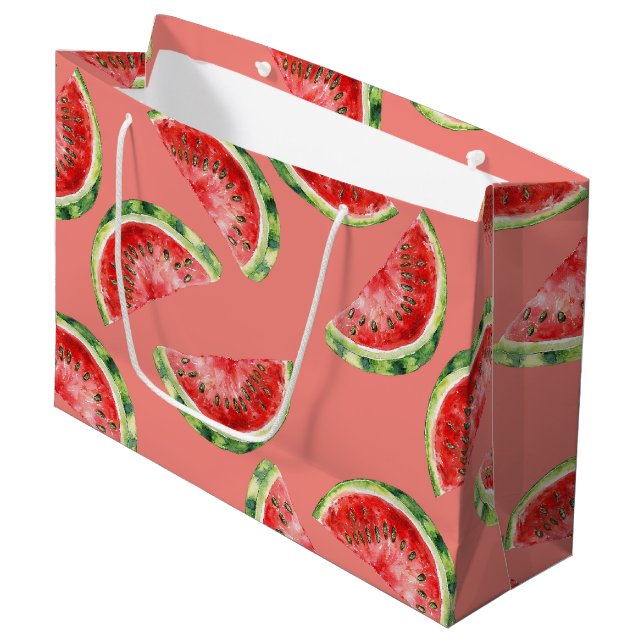 Grand Sac Cadeau Blush Rose Red Green Watermelons Birthday (Devant Angle)