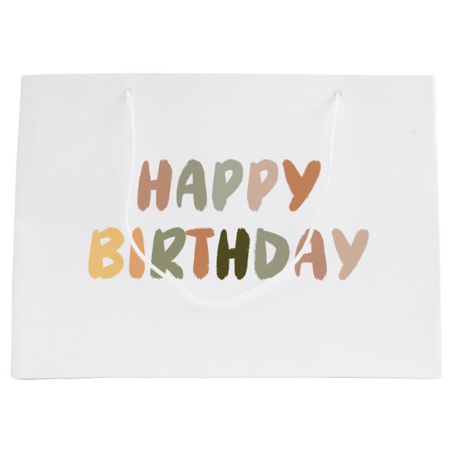 Grand Sac Cadeau Boho Arc-en-ciel manuscrit Joyeux Anniversaire    (Devant)