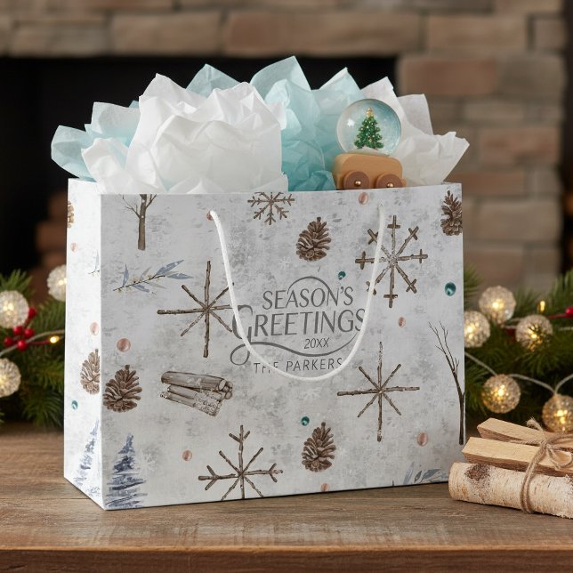Grand Sac Cadeau Boho Branches & Cônes de Noël ID986 (Créateur téléchargé)
