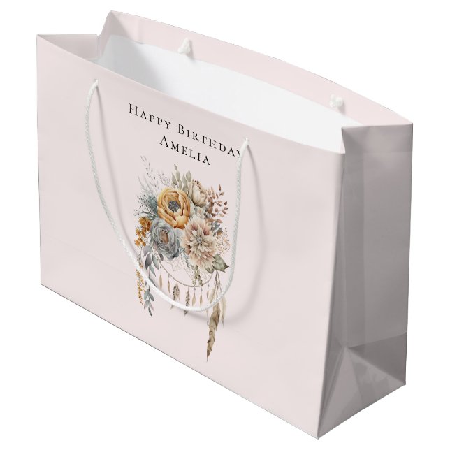 Grand Sac Cadeau Boho Flowers and Dreamcatcher - Anniversaire (Dos Angle)