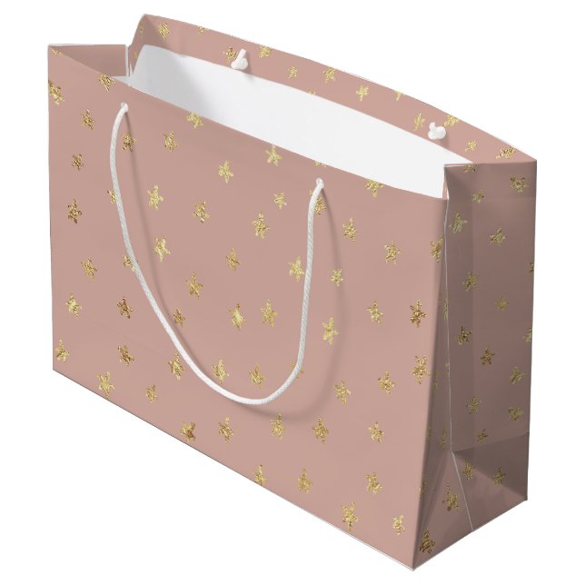 Grand Sac Cadeau Boho Gold Stars Motif Beige D6AEA3 (Dos Angle)