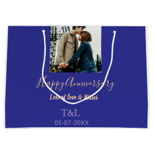 Grand Sac Cadeau Boho moderne heureux anniversaire ajouter nom bleu