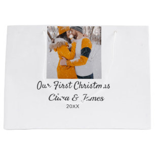 Grand Sac Cadeau Boho moderne notre premier nom de couple photo de 