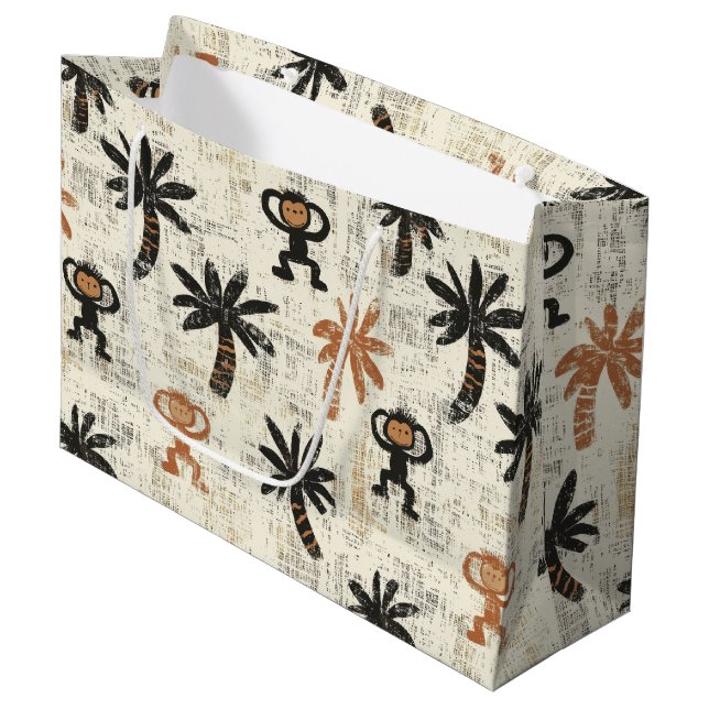 Grand Sac Cadeau Boho Monkey Jungle Safari Pattern (Devant Angle)